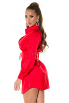 Sexy satijn look jurk met riem rood